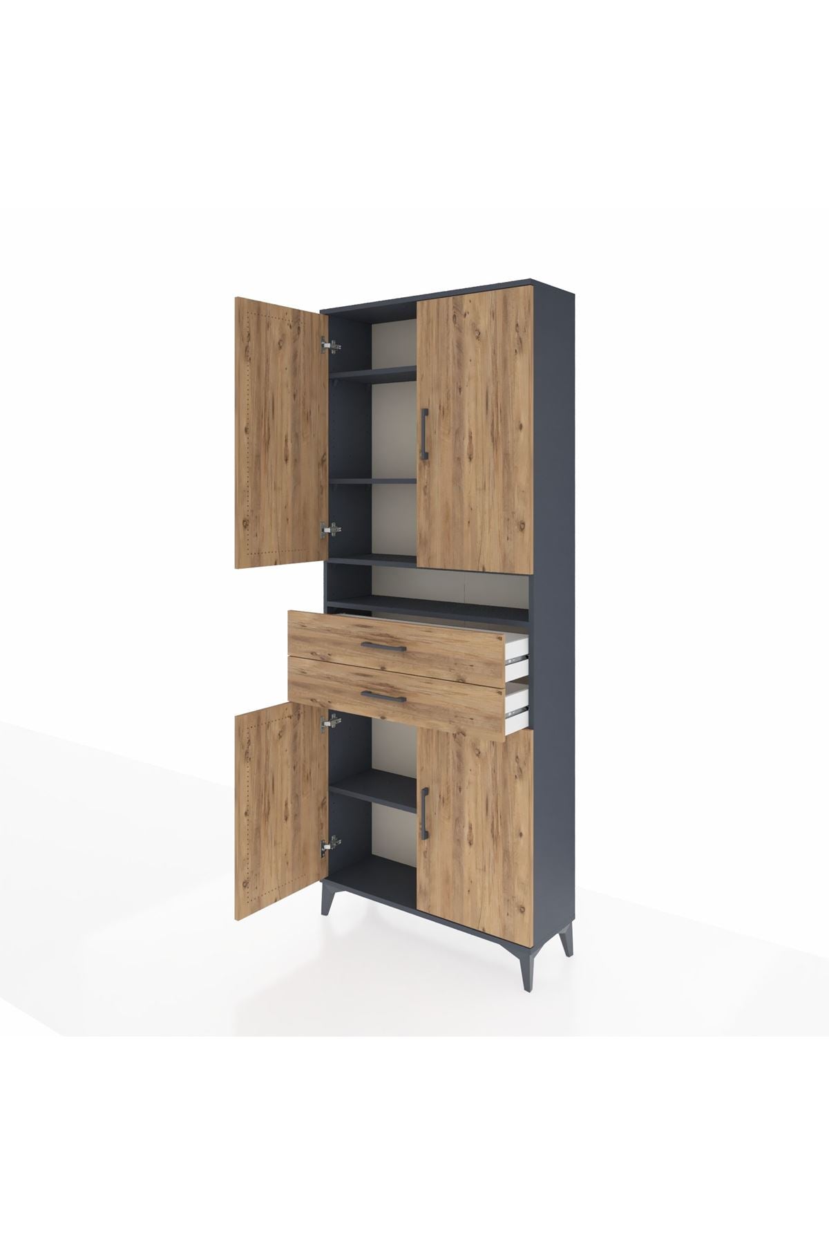 Arges Dolap 5 Raflı 2 Çekmeceli 4 Kapaklı 88x30x221 Antrasit-Çam