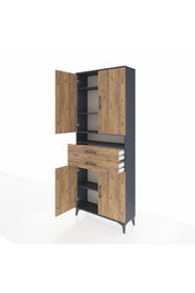 Arges Dolap 5 Raflı 2 Çekmeceli 4 Kapaklı 88x30x221 Antrasit-Çam