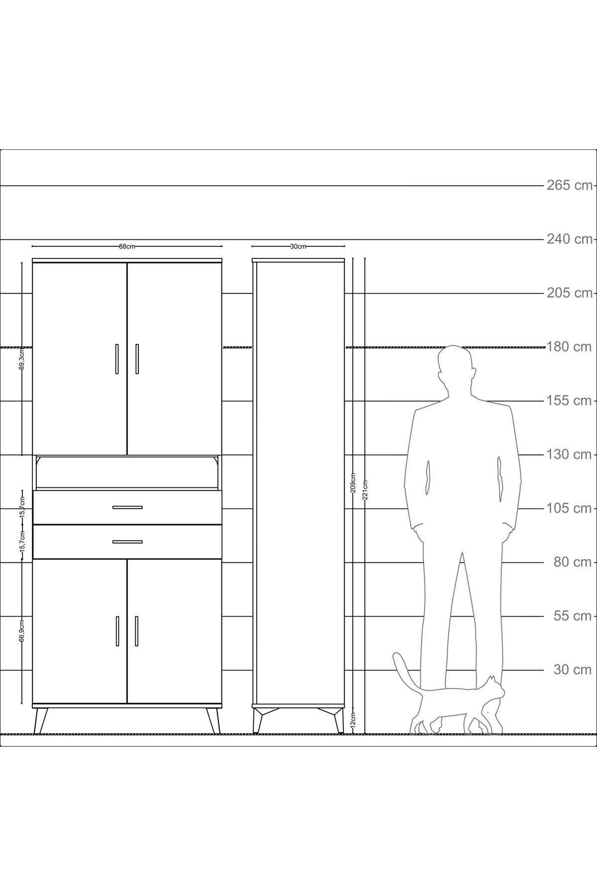 Arges Dolap 5 Raflı 2 Çekmeceli 4 Kapaklı 88x30x221 Antrasit-Çam
