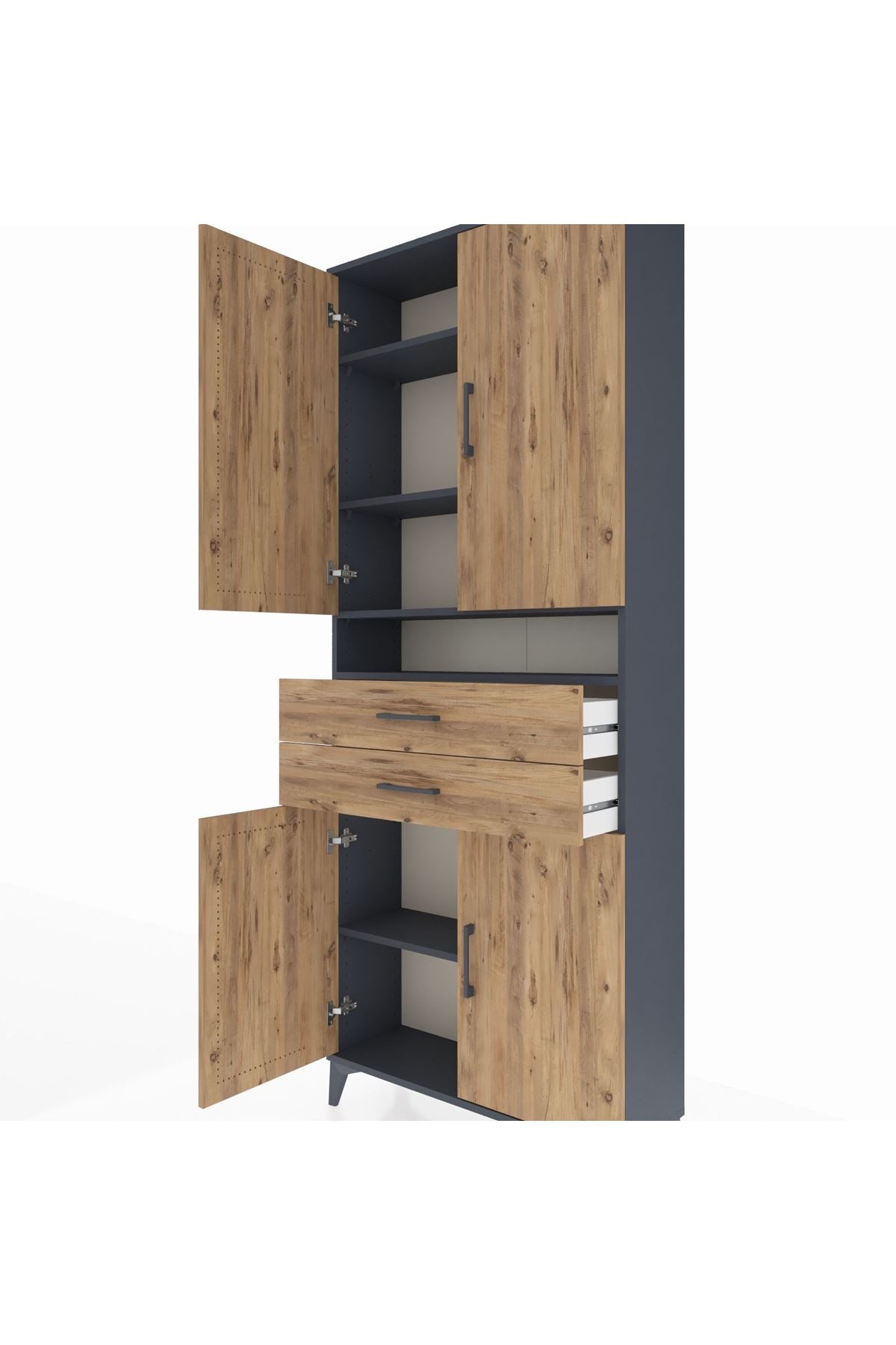 Arges Dolap 5 Raflı 2 Çekmeceli 4 Kapaklı 88x30x221 Antrasit-Çam