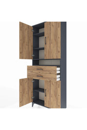 Arges Dolap 5 Raflı 2 Çekmeceli 4 Kapaklı 88x30x221 Antrasit-Çam