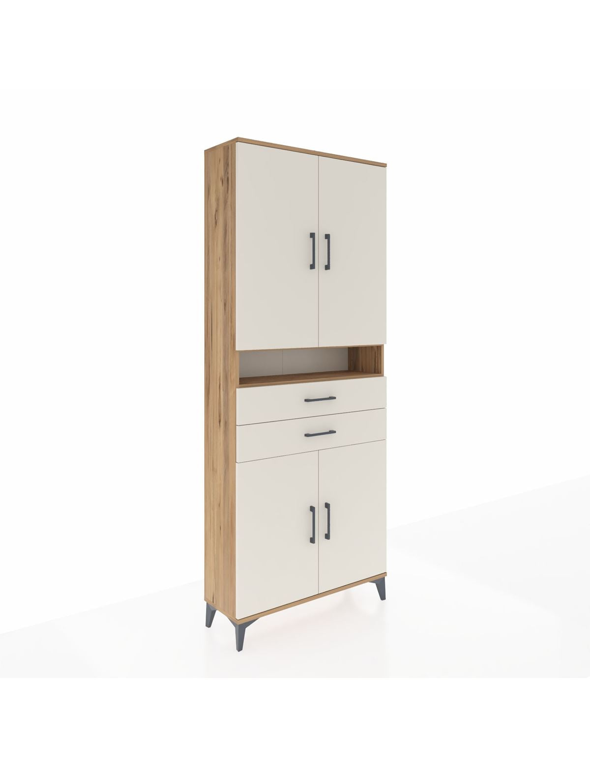 Arges Dolap 5 Raflı 2 Çekmeceli 4 Kapaklı 88x30x221 Çam-Aytaşı