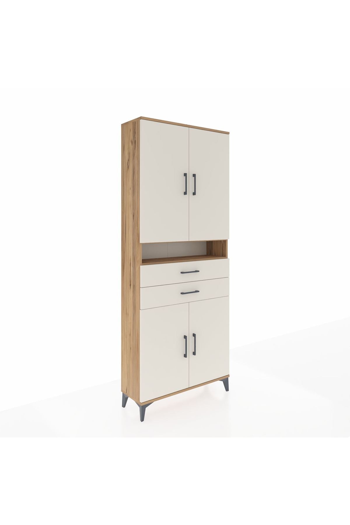 Arges Dolap 5 Raflı 2 Çekmeceli 4 Kapaklı 88x30x221 Çam-Aytaşı