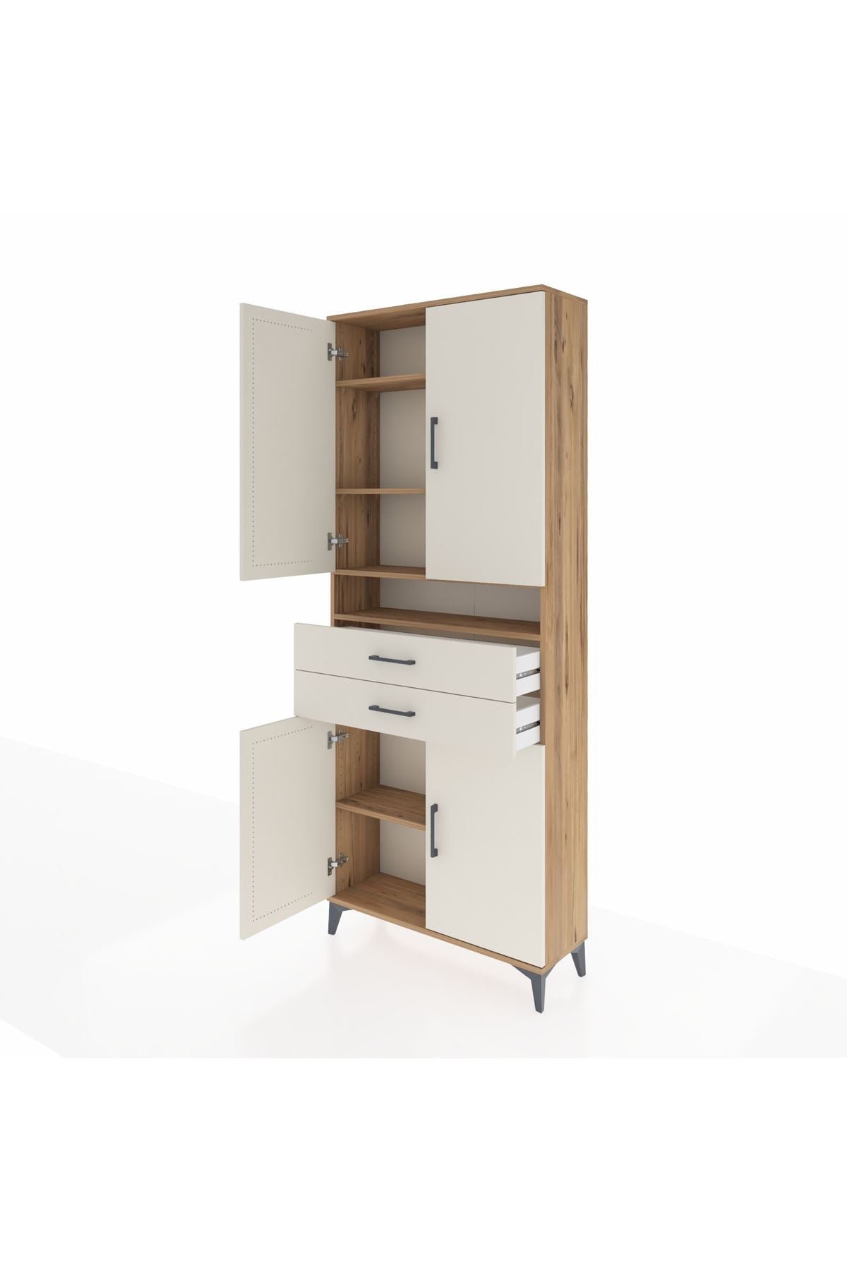 Arges Dolap 5 Raflı 2 Çekmeceli 4 Kapaklı 88x30x221 Çam-Aytaşı