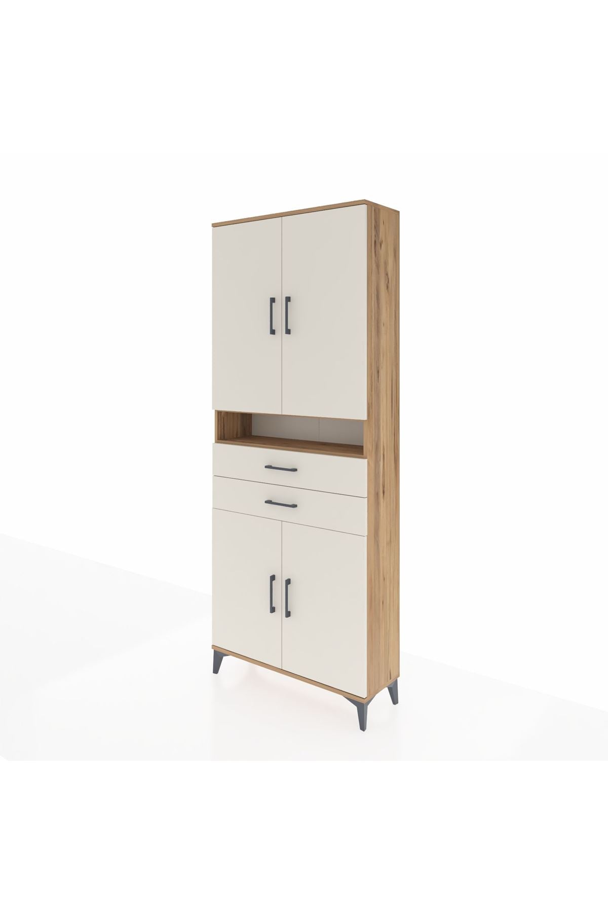 Arges Dolap 5 Raflı 2 Çekmeceli 4 Kapaklı 88x30x221 Çam-Aytaşı