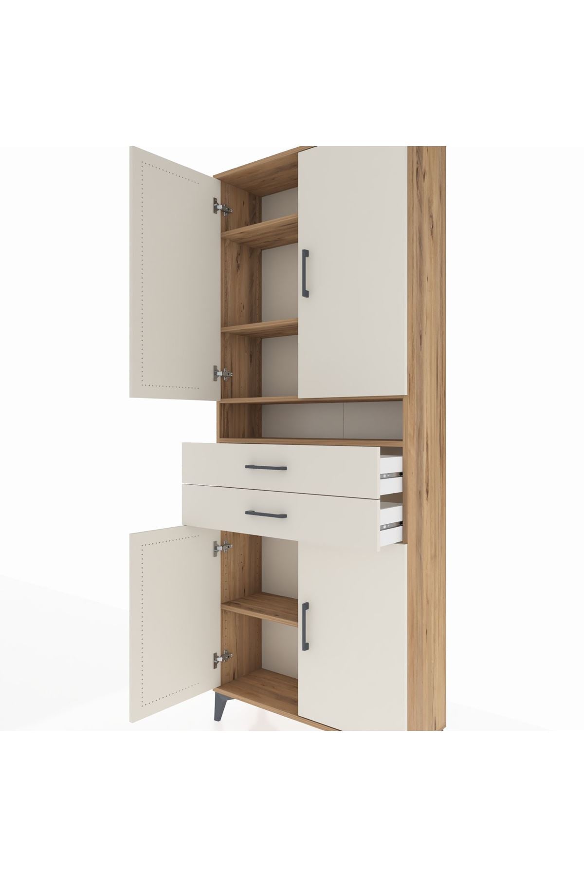 Arges Dolap 5 Raflı 2 Çekmeceli 4 Kapaklı 88x30x221 Çam-Aytaşı