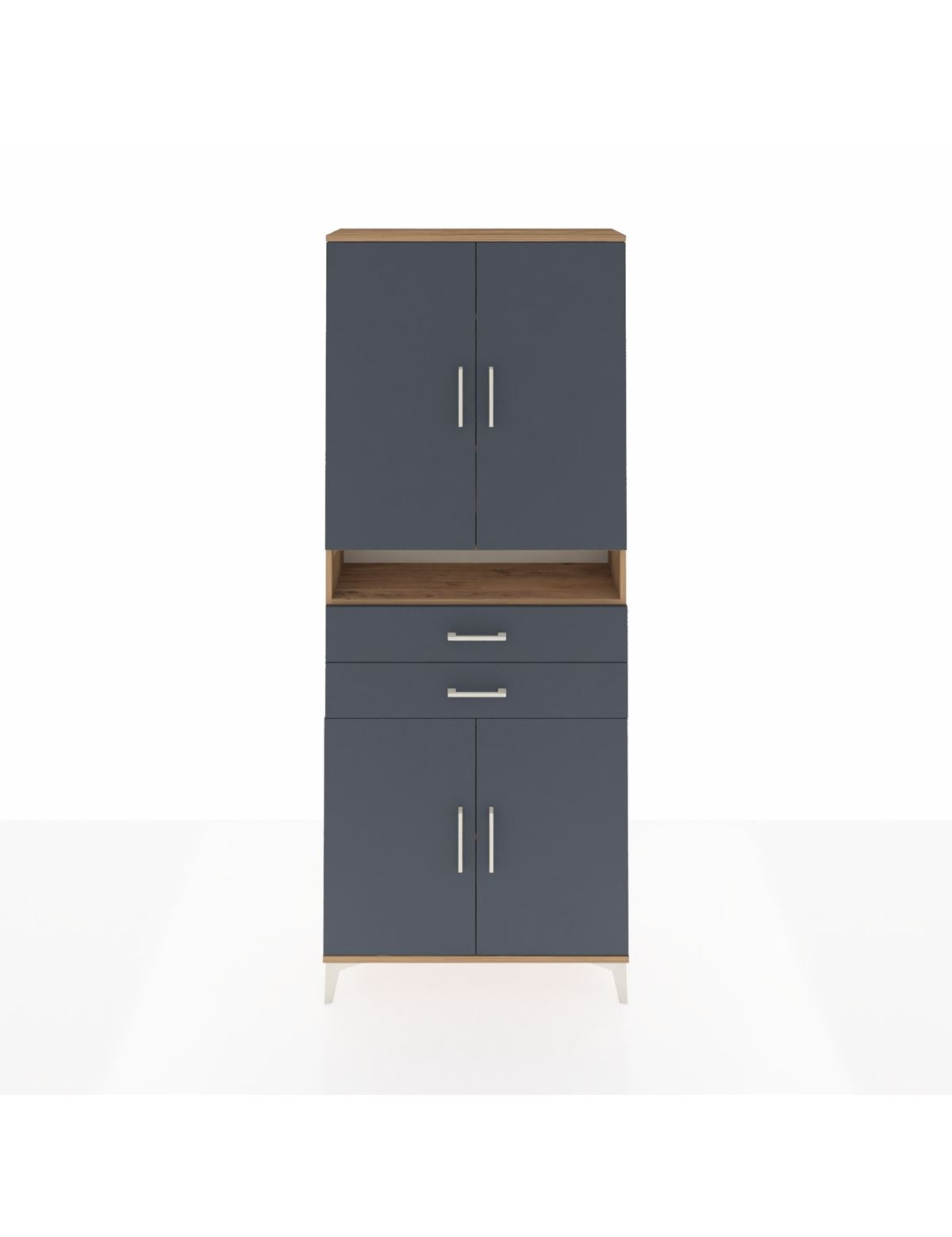 Arges Dolap 5 Raflı 2 Çekmeceli 4 Kapaklı 88x30x221 Çam-Antrasit