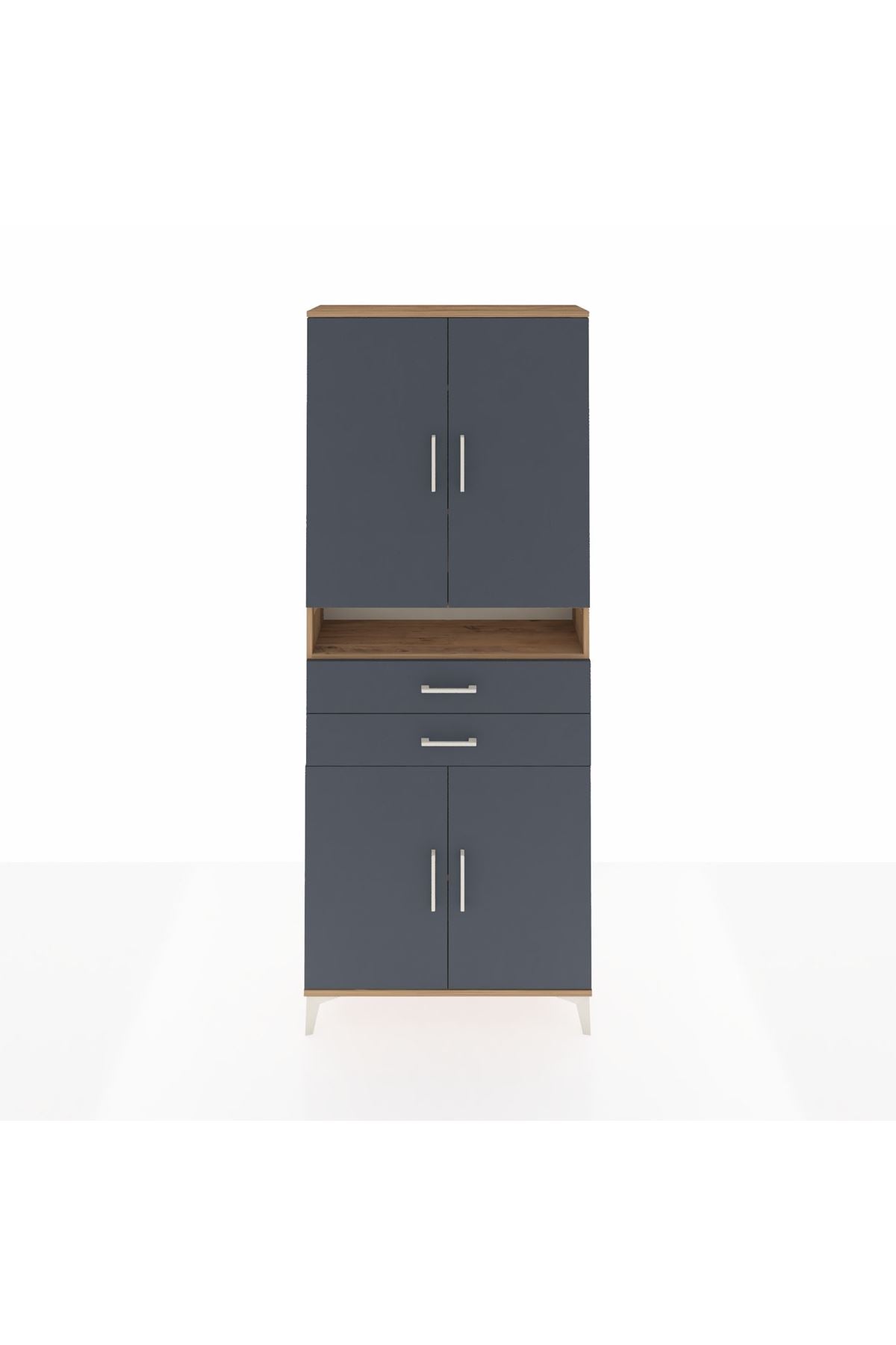 Arges Dolap 5 Raflı 2 Çekmeceli 4 Kapaklı 88x30x221 Çam-Antrasit