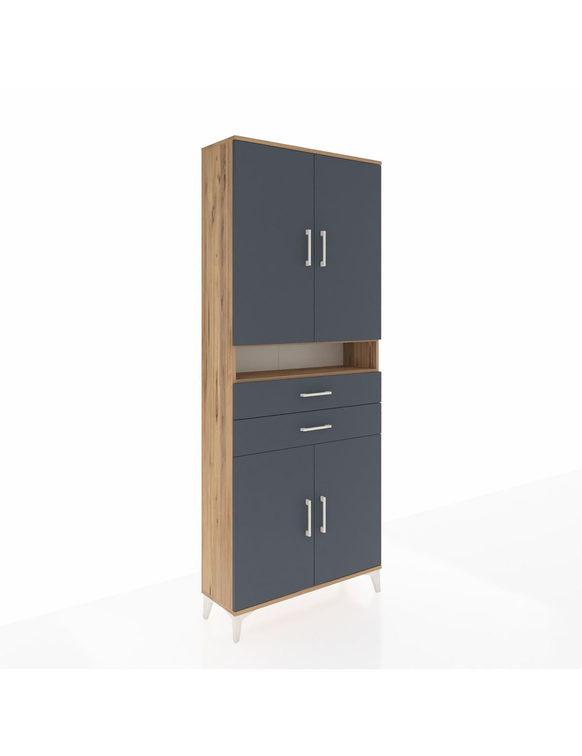 Arges Dolap 5 Raflı 2 Çekmeceli 4 Kapaklı 88x30x221 Çam-Antrasit