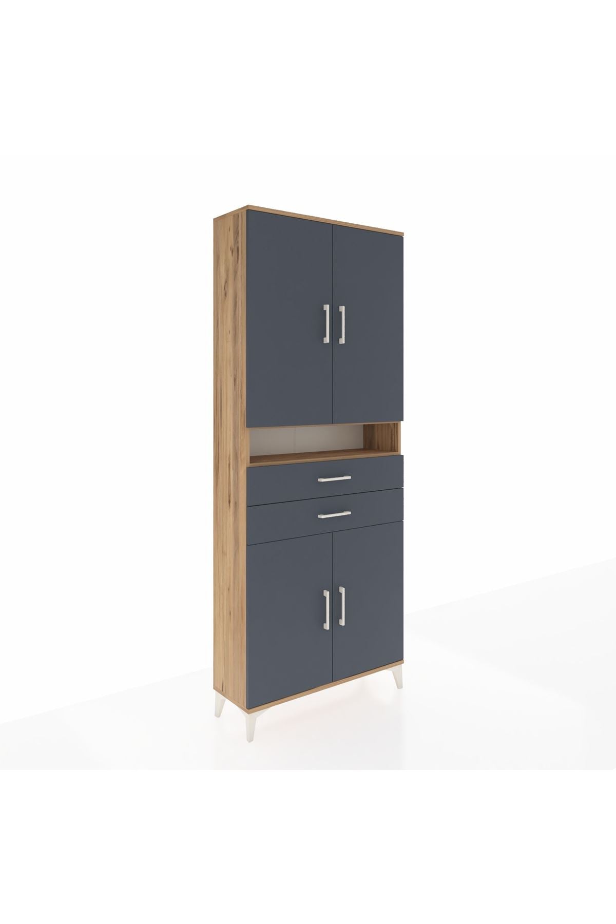 Arges Dolap 5 Raflı 2 Çekmeceli 4 Kapaklı 88x30x221 Çam-Antrasit