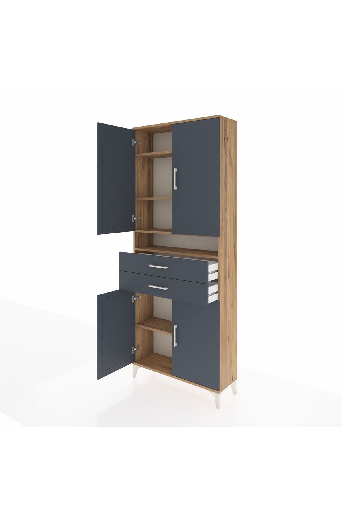 Arges Dolap 5 Raflı 2 Çekmeceli 4 Kapaklı 88x30x221 Çam-Antrasit