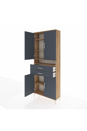 Arges Dolap 5 Raflı 2 Çekmeceli 4 Kapaklı 88x30x221 Çam-Antrasit