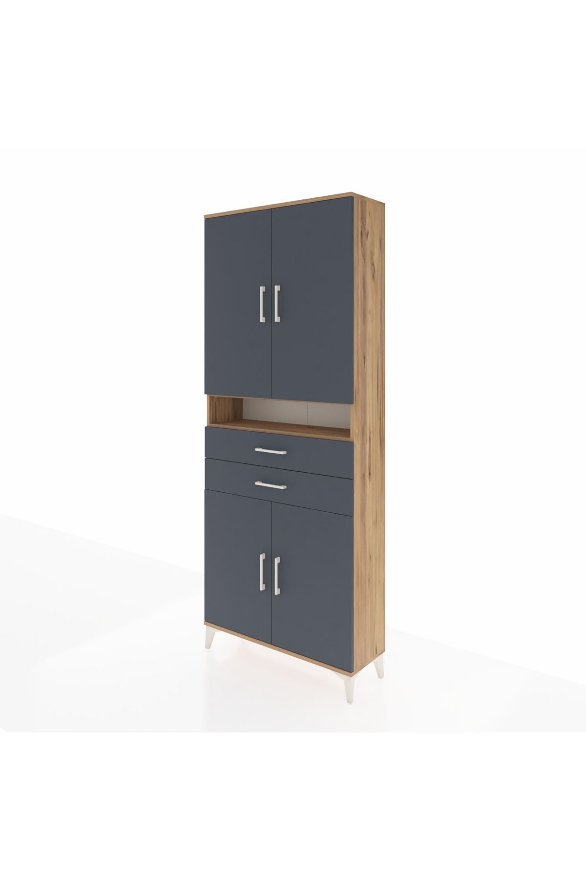 Arges Dolap 5 Raflı 2 Çekmeceli 4 Kapaklı 88x30x221 Çam-Antrasit