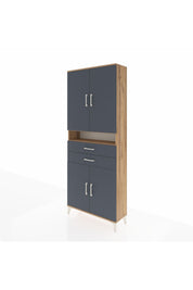 Arges Dolap 5 Raflı 2 Çekmeceli 4 Kapaklı 88x30x221 Çam-Antrasit