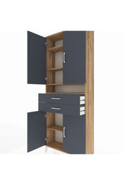 Arges Dolap 5 Raflı 2 Çekmeceli 4 Kapaklı 88x30x221 Çam-Antrasit
