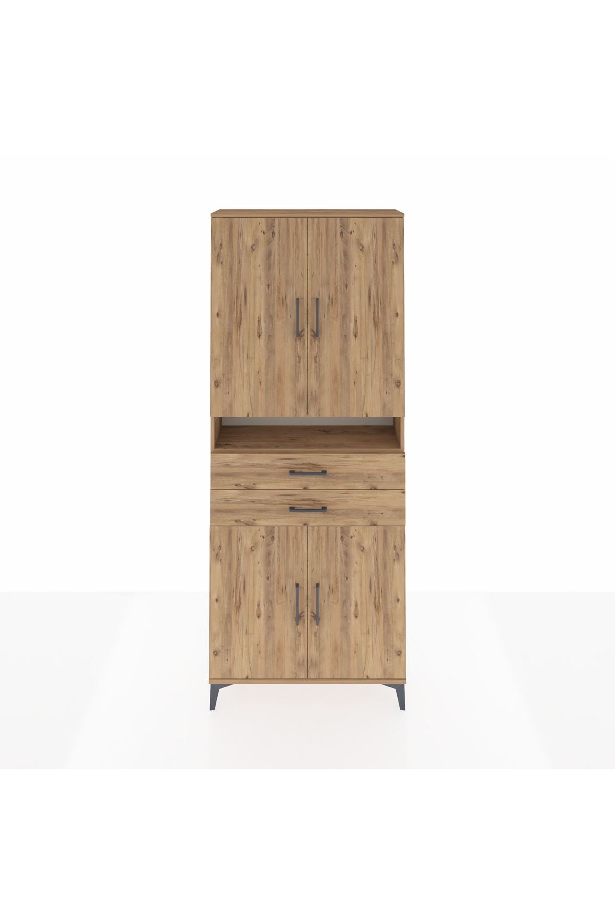 Arges Dolap 5 Raflı 2 Çekmeceli 4 Kapaklı 88x30x221 Çam-Çam