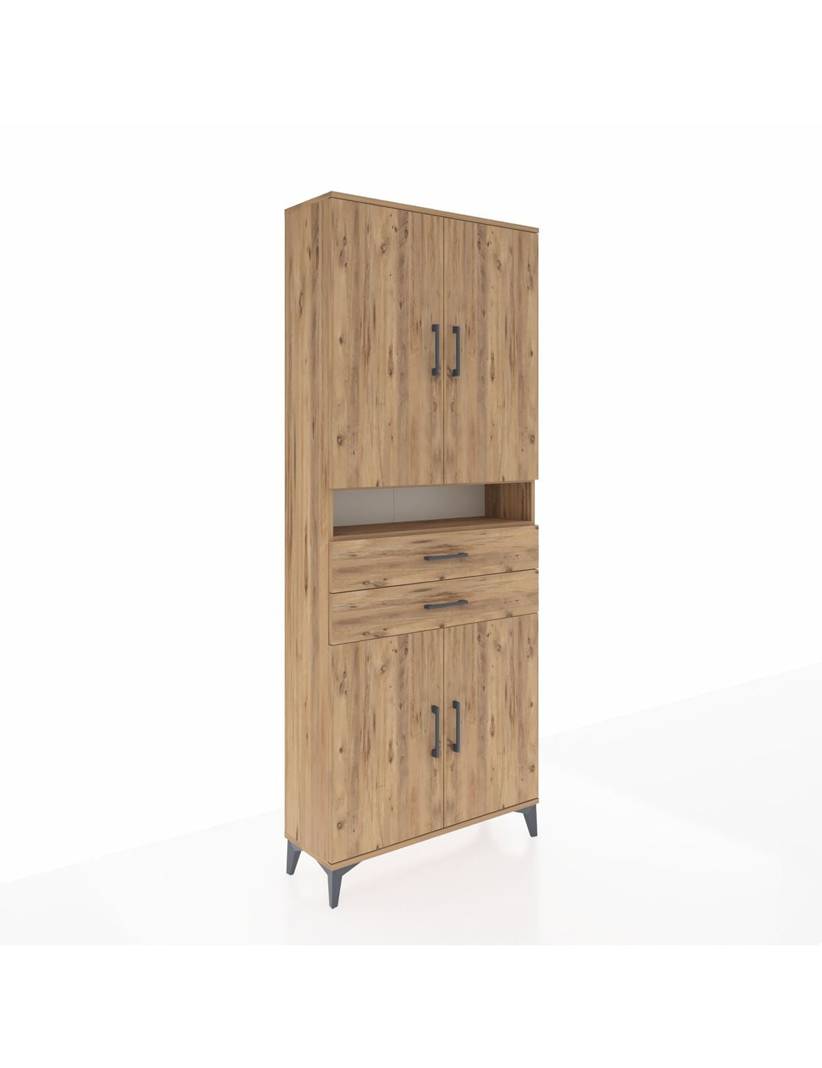 Arges Dolap 5 Raflı 2 Çekmeceli 4 Kapaklı 88x30x221 Çam-Çam