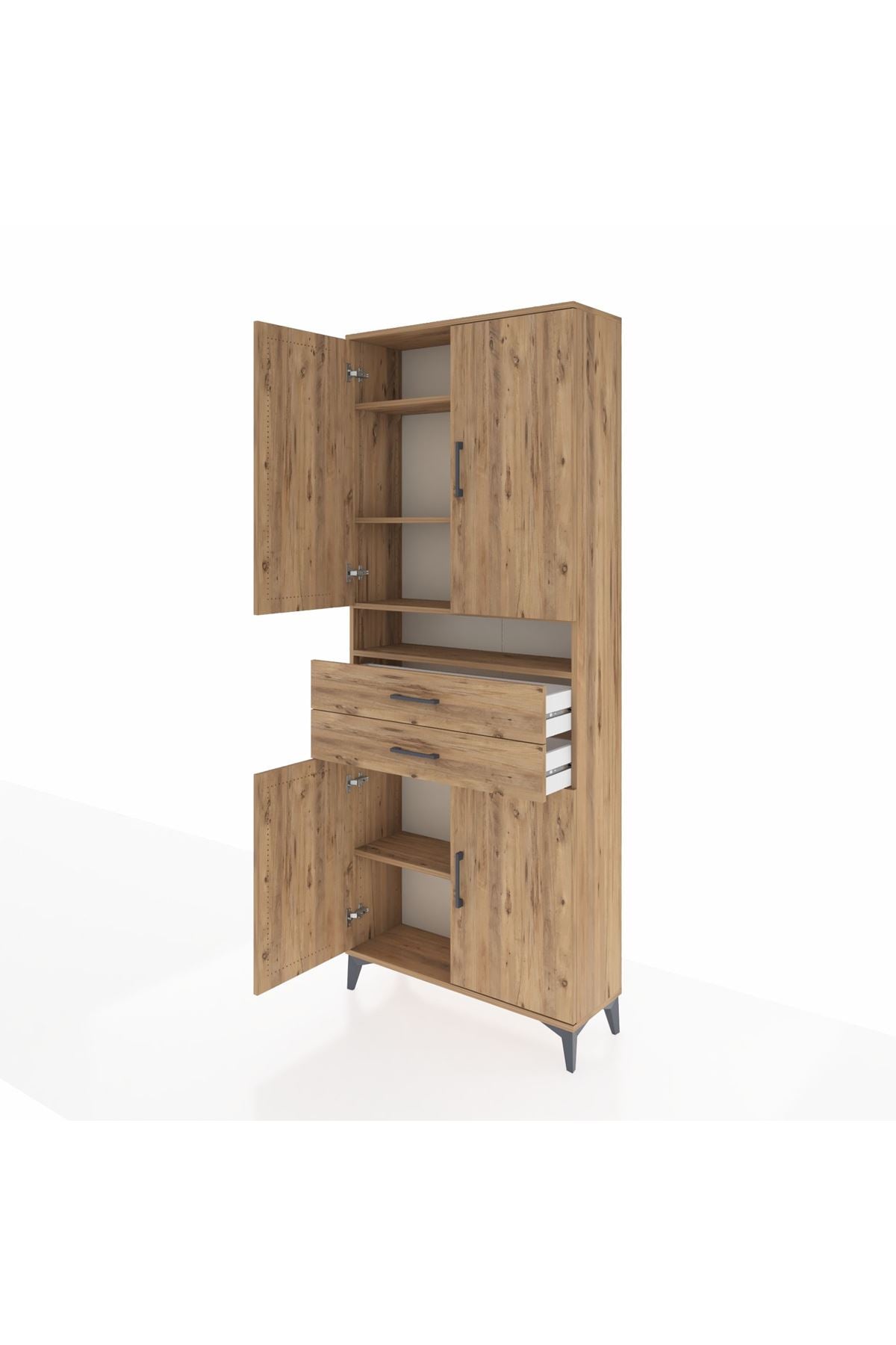 Arges Dolap 5 Raflı 2 Çekmeceli 4 Kapaklı 88x30x221 Çam-Çam