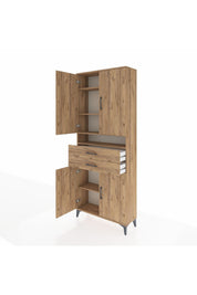 Arges Dolap 5 Raflı 2 Çekmeceli 4 Kapaklı 88x30x221 Çam-Çam