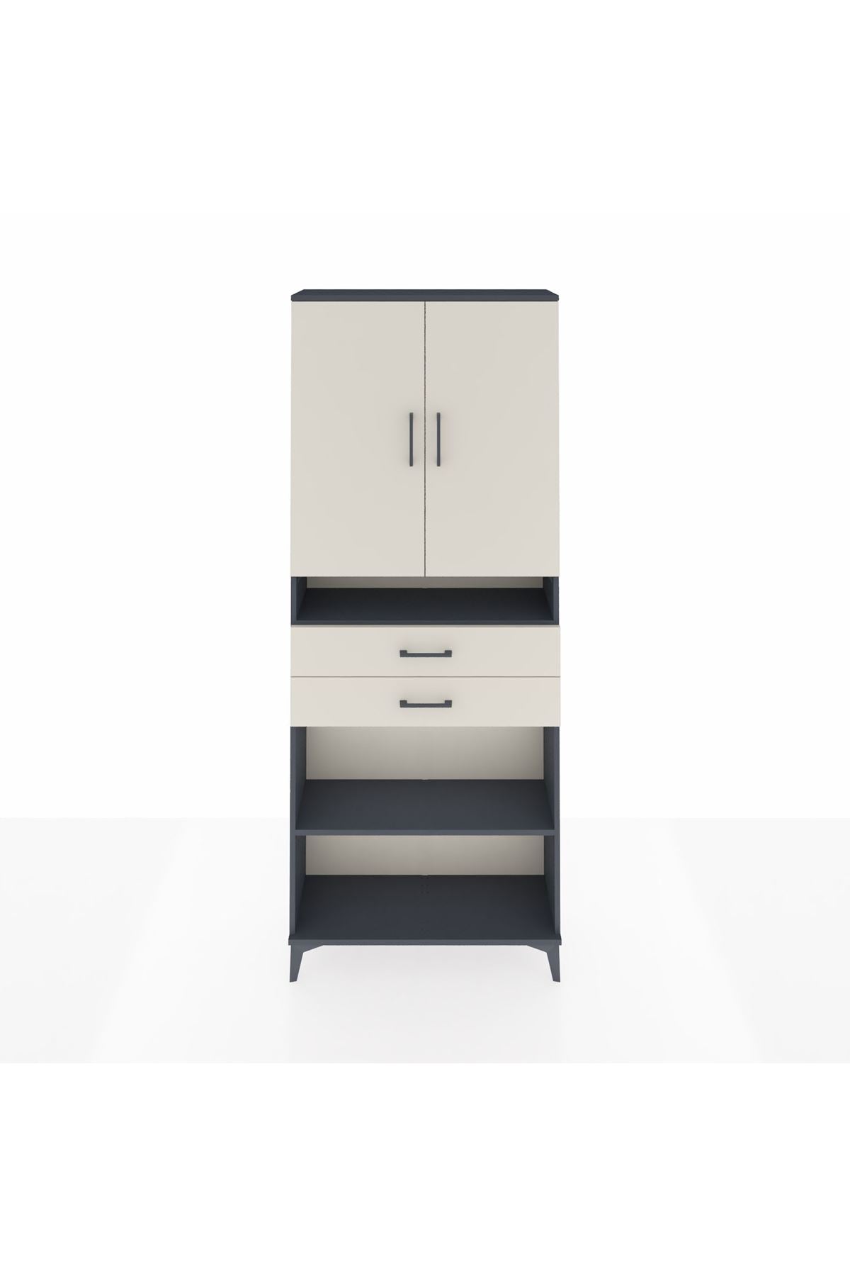 Arges Dolap 5 Raflı 2 Çekmeceli 2 Kapaklı 88x30x221 Antrasit-Aytaşı