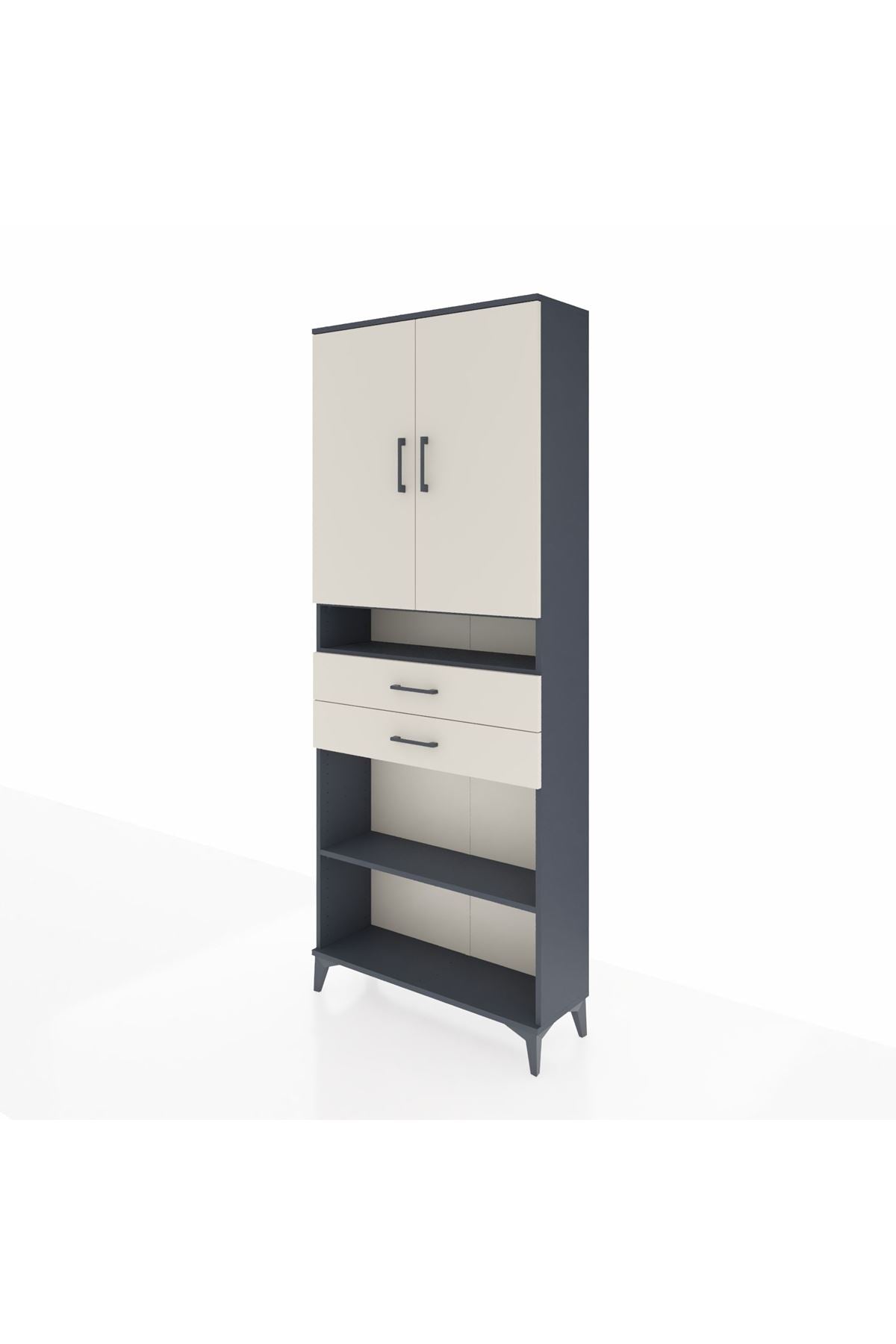 Arges Dolap 5 Raflı 2 Çekmeceli 2 Kapaklı 88x30x221 Antrasit-Aytaşı