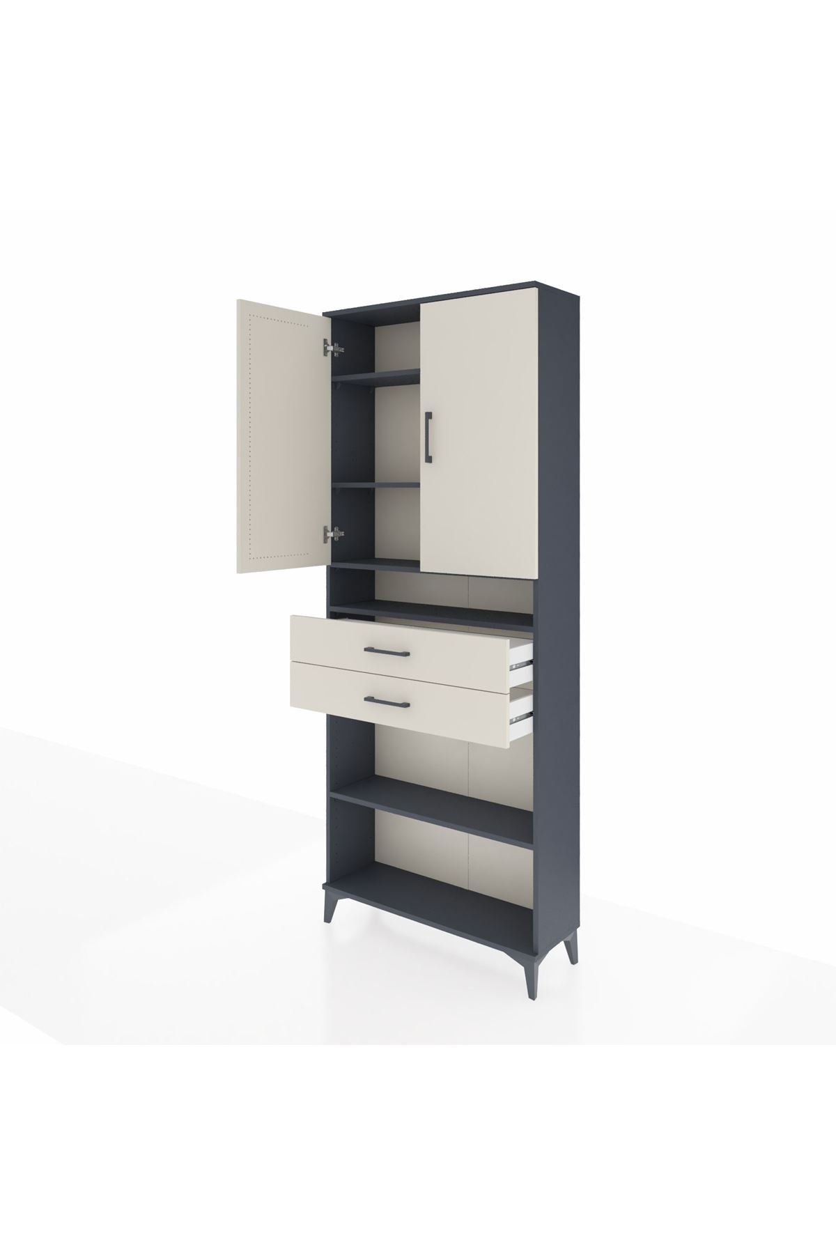 Arges Dolap 5 Raflı 2 Çekmeceli 2 Kapaklı 88x30x221 Antrasit-Aytaşı