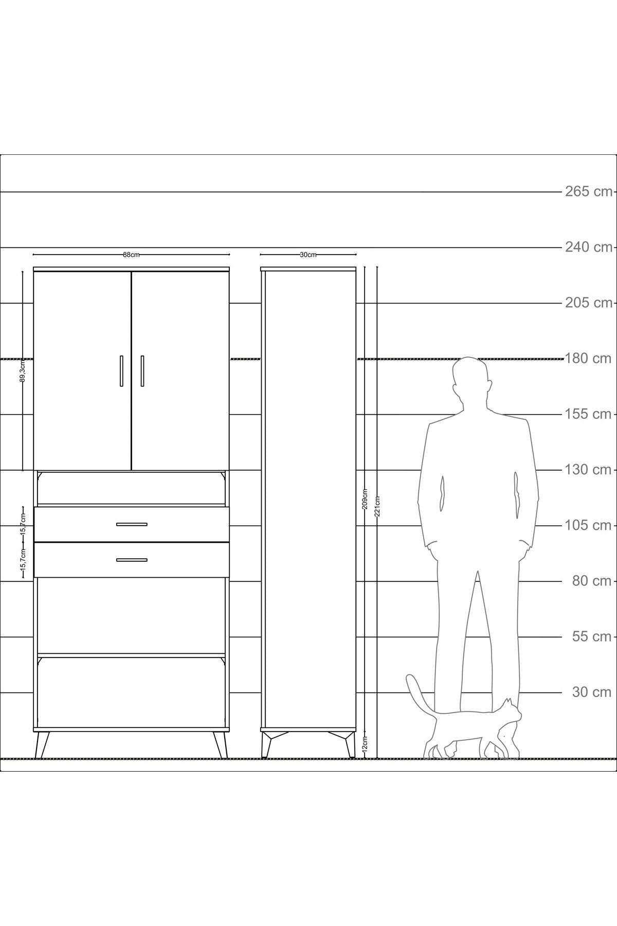 Arges Dolap 5 Raflı 2 Çekmeceli 2 Kapaklı 88x30x221 Antrasit-Aytaşı