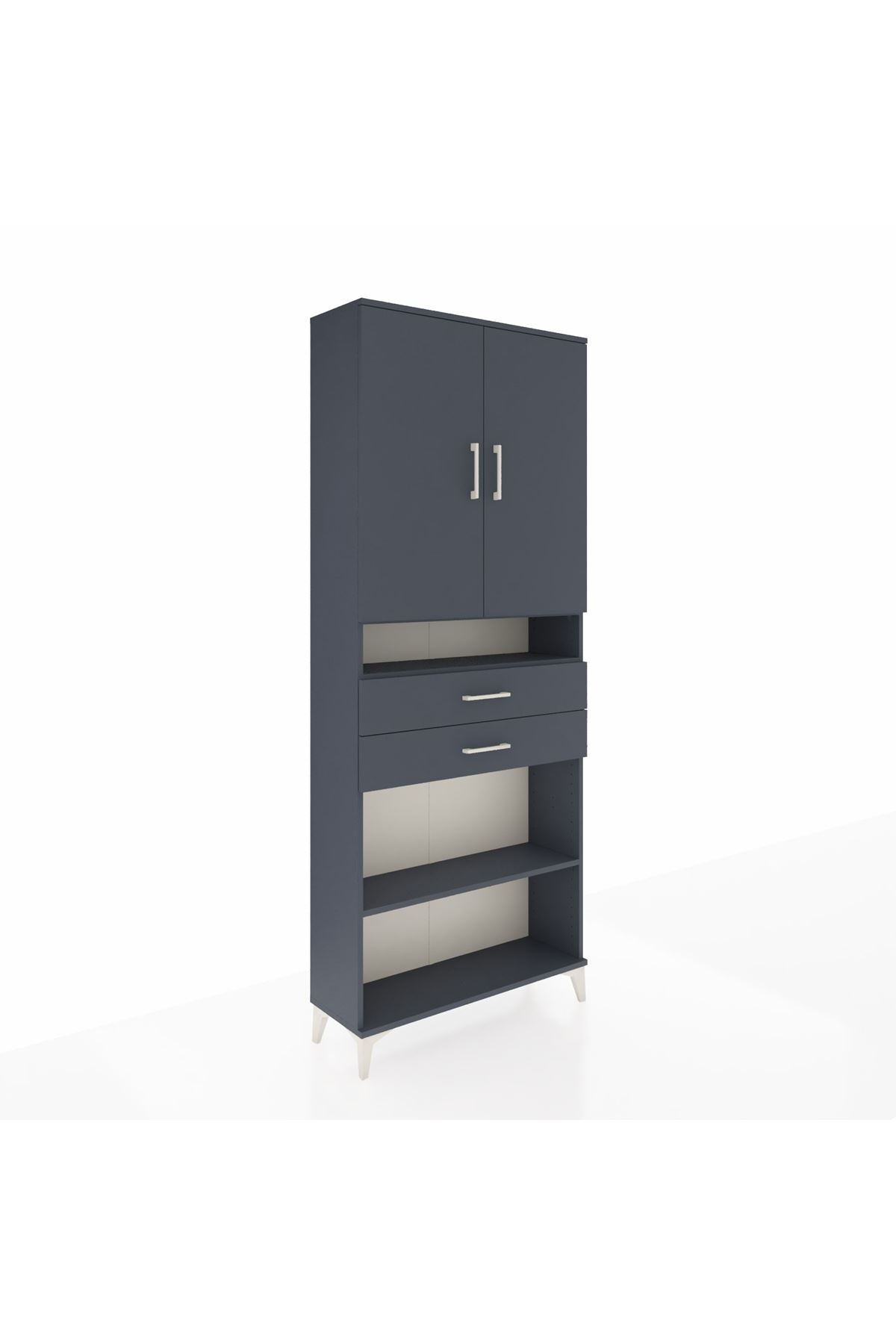 Arges Dolap 5 Raflı 2 Çekmeceli 2 Kapaklı 88x30x221 Antrasit-Antrasit