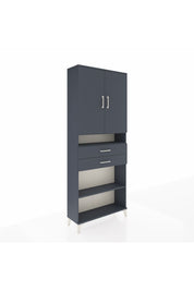 Arges Dolap 5 Raflı 2 Çekmeceli 2 Kapaklı 88x30x221 Antrasit-Antrasit