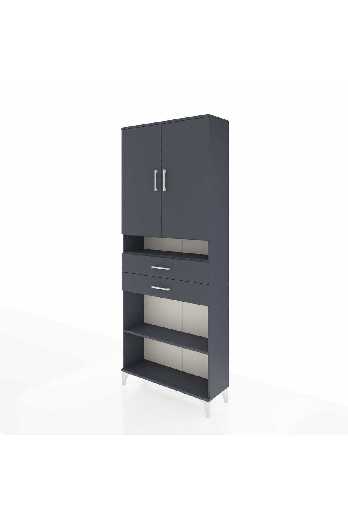 Arges Dolap 5 Raflı 2 Çekmeceli 2 Kapaklı 88x30x221 Antrasit-Antrasit