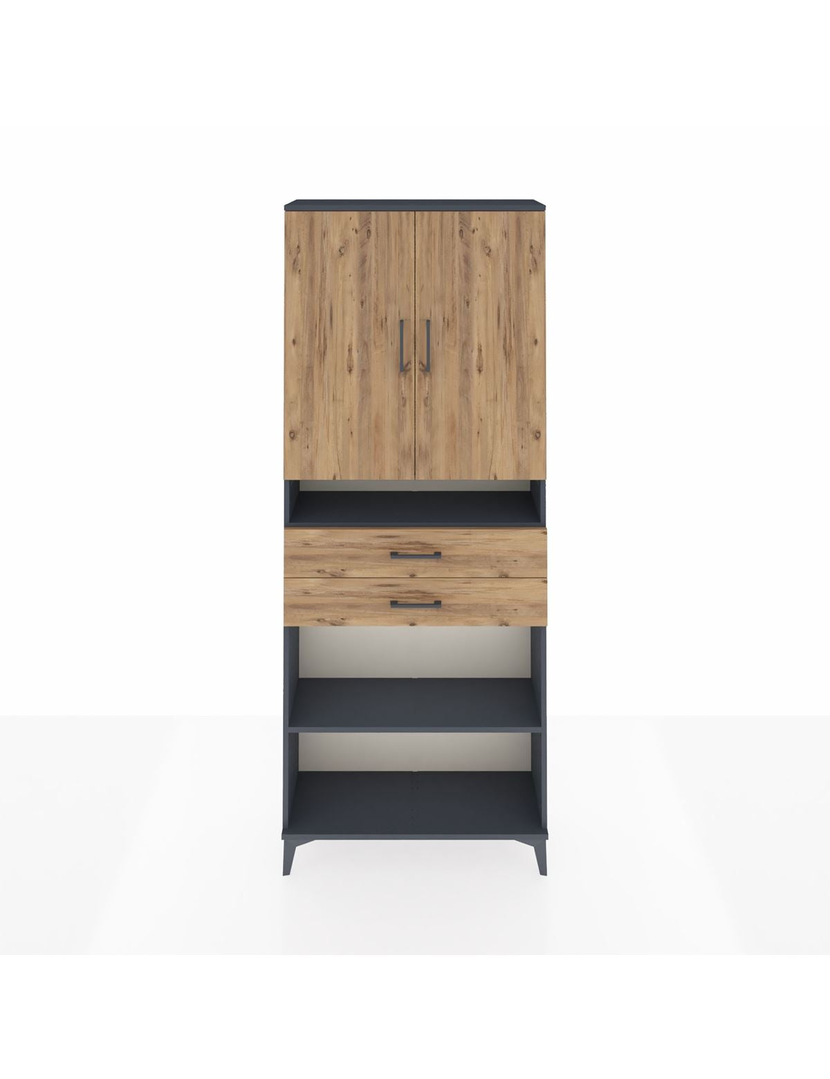 Arges Dolap 5 Raflı 2 Çekmeceli 2 Kapaklı 88x30x221 Antrasit-Çam