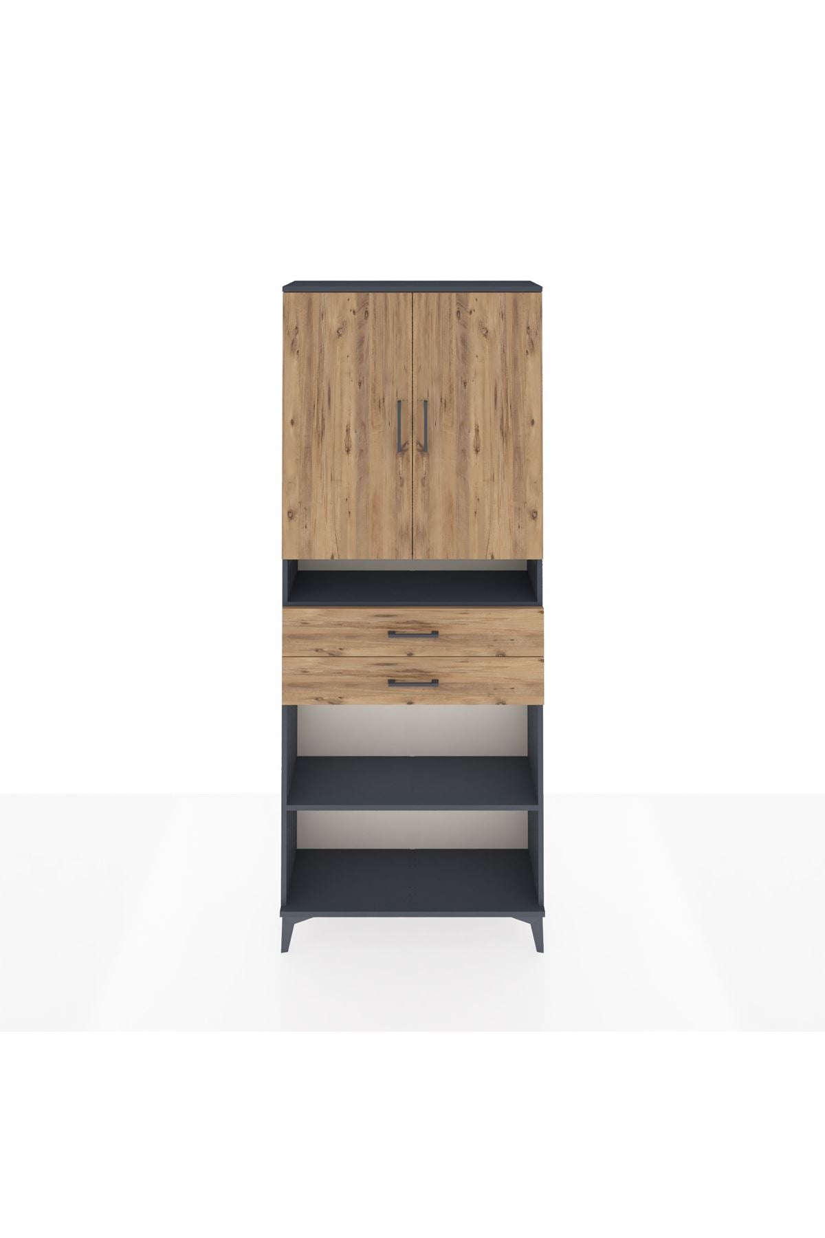 Arges Dolap 5 Raflı 2 Çekmeceli 2 Kapaklı 88x30x221 Antrasit-Çam