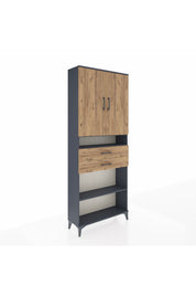 Arges Dolap 5 Raflı 2 Çekmeceli 2 Kapaklı 88x30x221 Antrasit-Çam