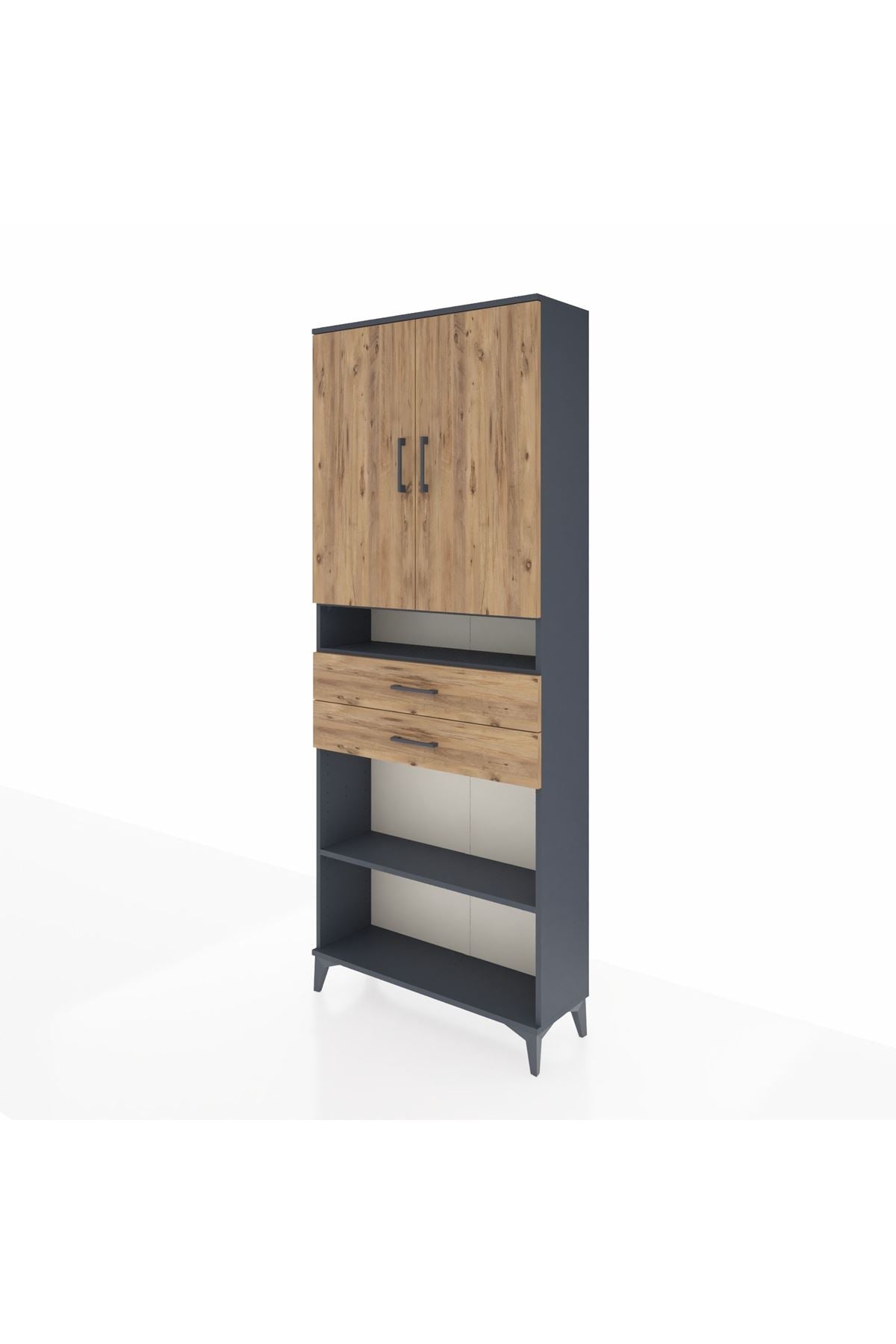 Arges Dolap 5 Raflı 2 Çekmeceli 2 Kapaklı 88x30x221 Antrasit-Çam