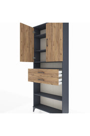 Arges Dolap 5 Raflı 2 Çekmeceli 2 Kapaklı 88x30x221 Antrasit-Çam