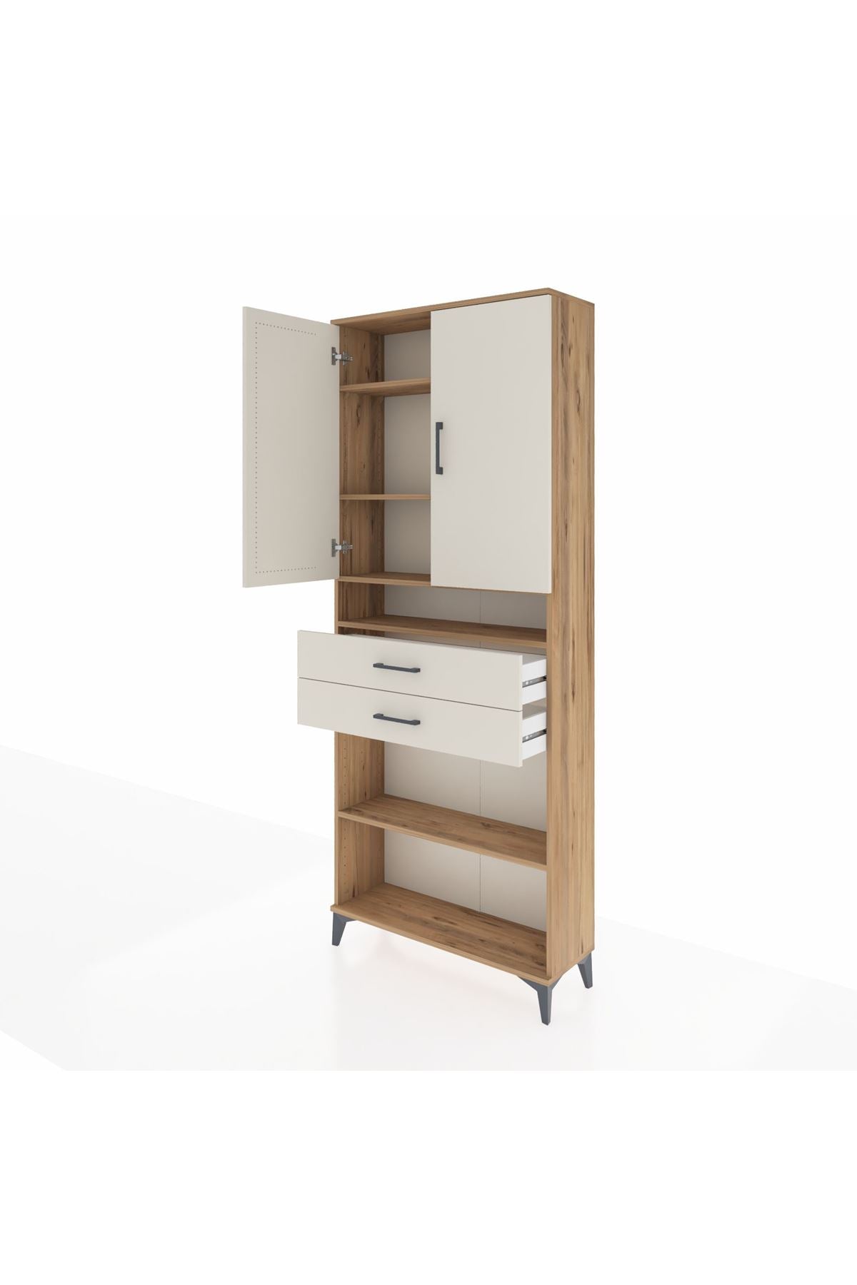 Arges Dolap 5 Raflı 2 Çekmeceli 2 Kapaklı 88x30x221 Çam-Aytaşı