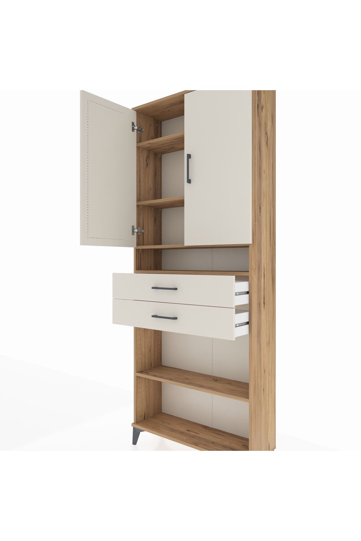 Arges Dolap 5 Raflı 2 Çekmeceli 2 Kapaklı 88x30x221 Çam-Aytaşı