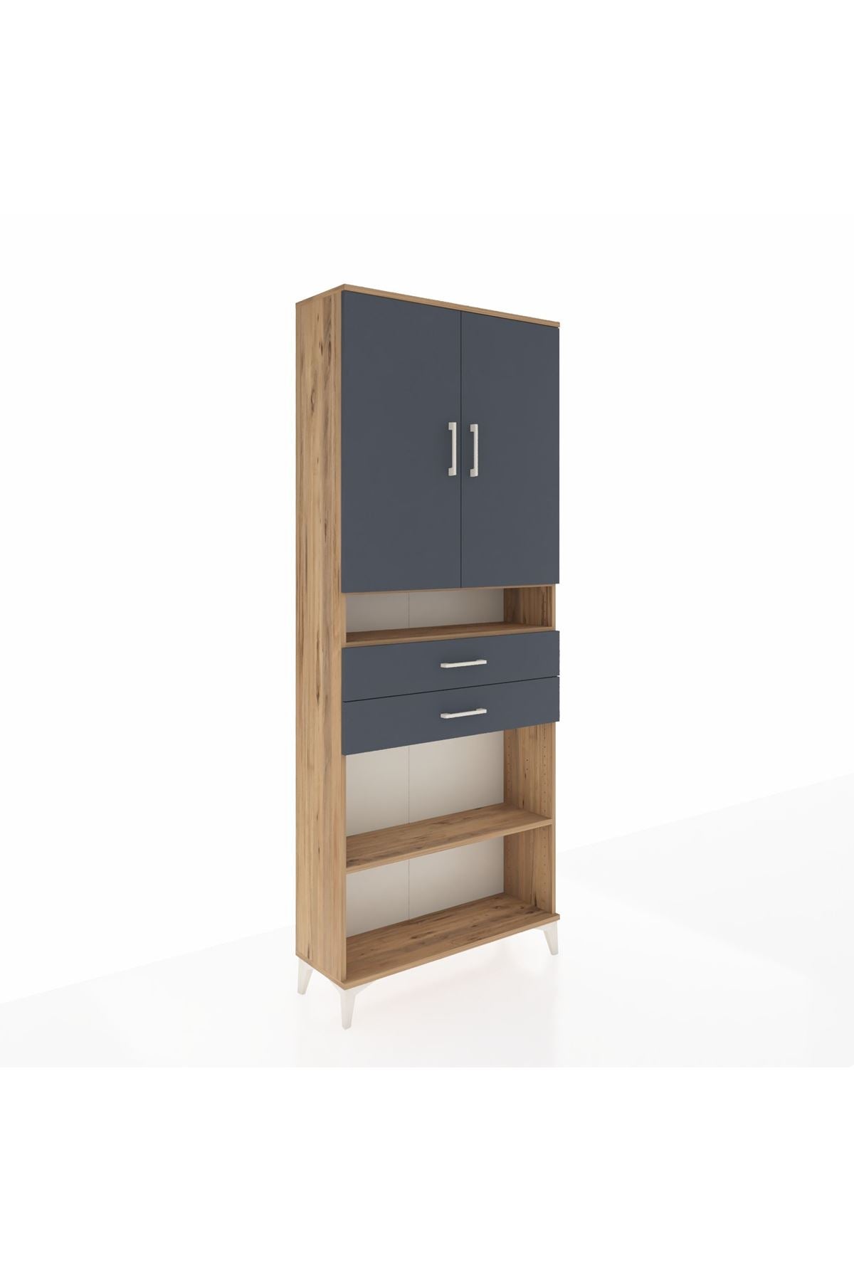 Arges Dolap 5 Raflı 2 Çekmeceli 2 Kapaklı 88x30x221 Çam-Antrasit