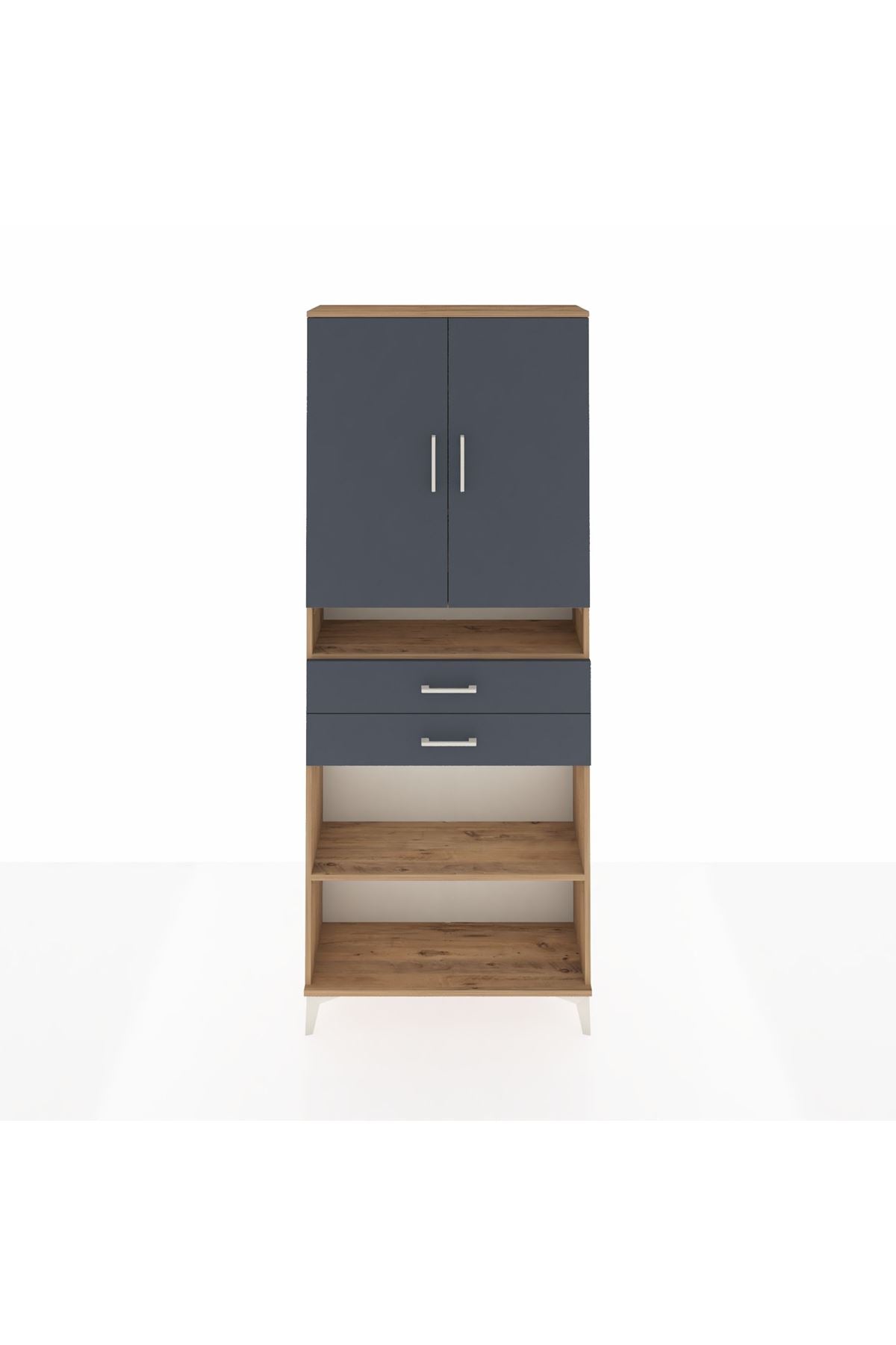 Arges Dolap 5 Raflı 2 Çekmeceli 2 Kapaklı 88x30x221 Çam-Antrasit