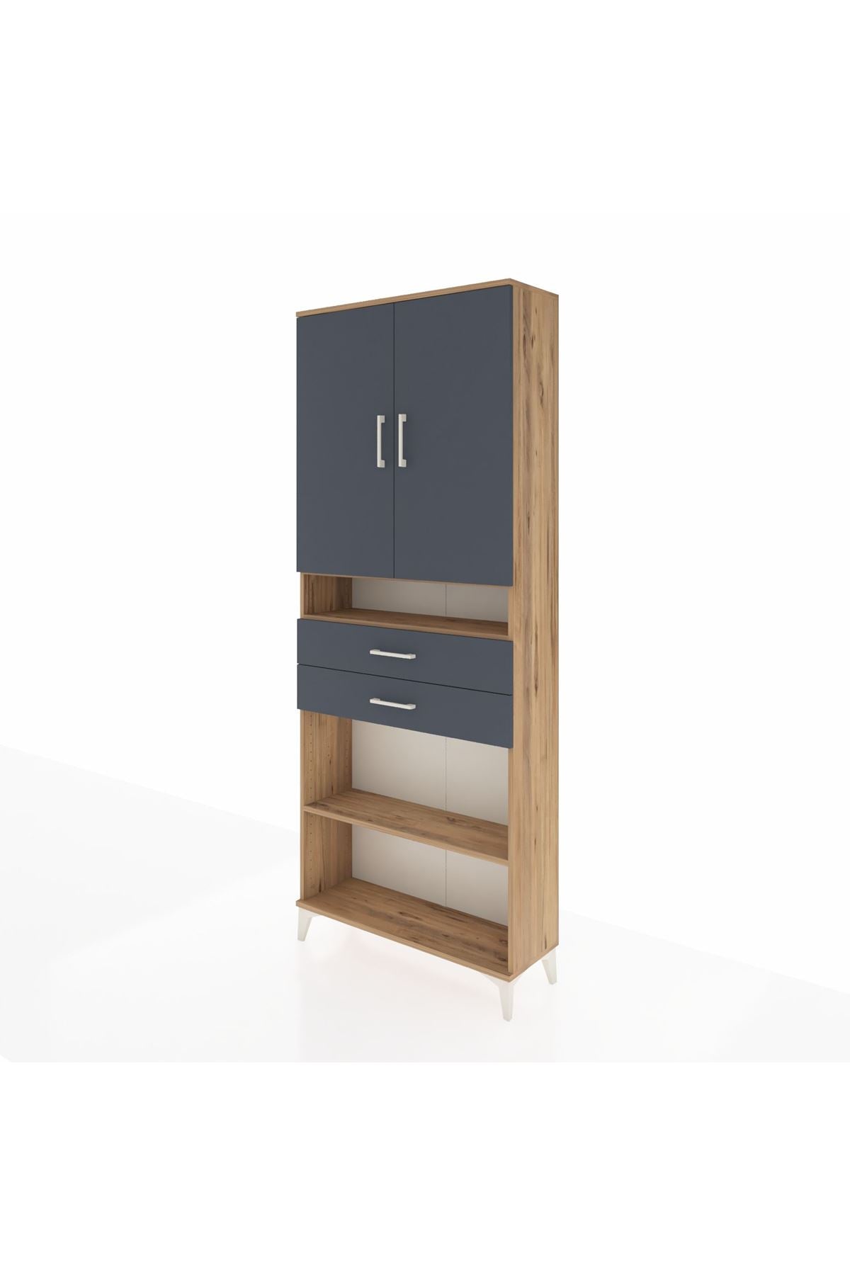 Arges Dolap 5 Raflı 2 Çekmeceli 2 Kapaklı 88x30x221 Çam-Antrasit