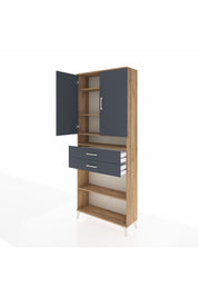 Arges Dolap 5 Raflı 2 Çekmeceli 2 Kapaklı 88x30x221 Çam-Antrasit