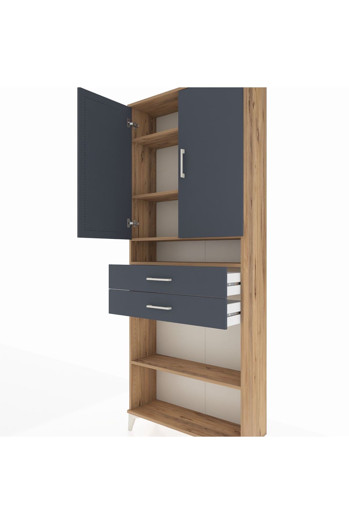 Arges Dolap 5 Raflı 2 Çekmeceli 2 Kapaklı 88x30x221 Çam-Antrasit