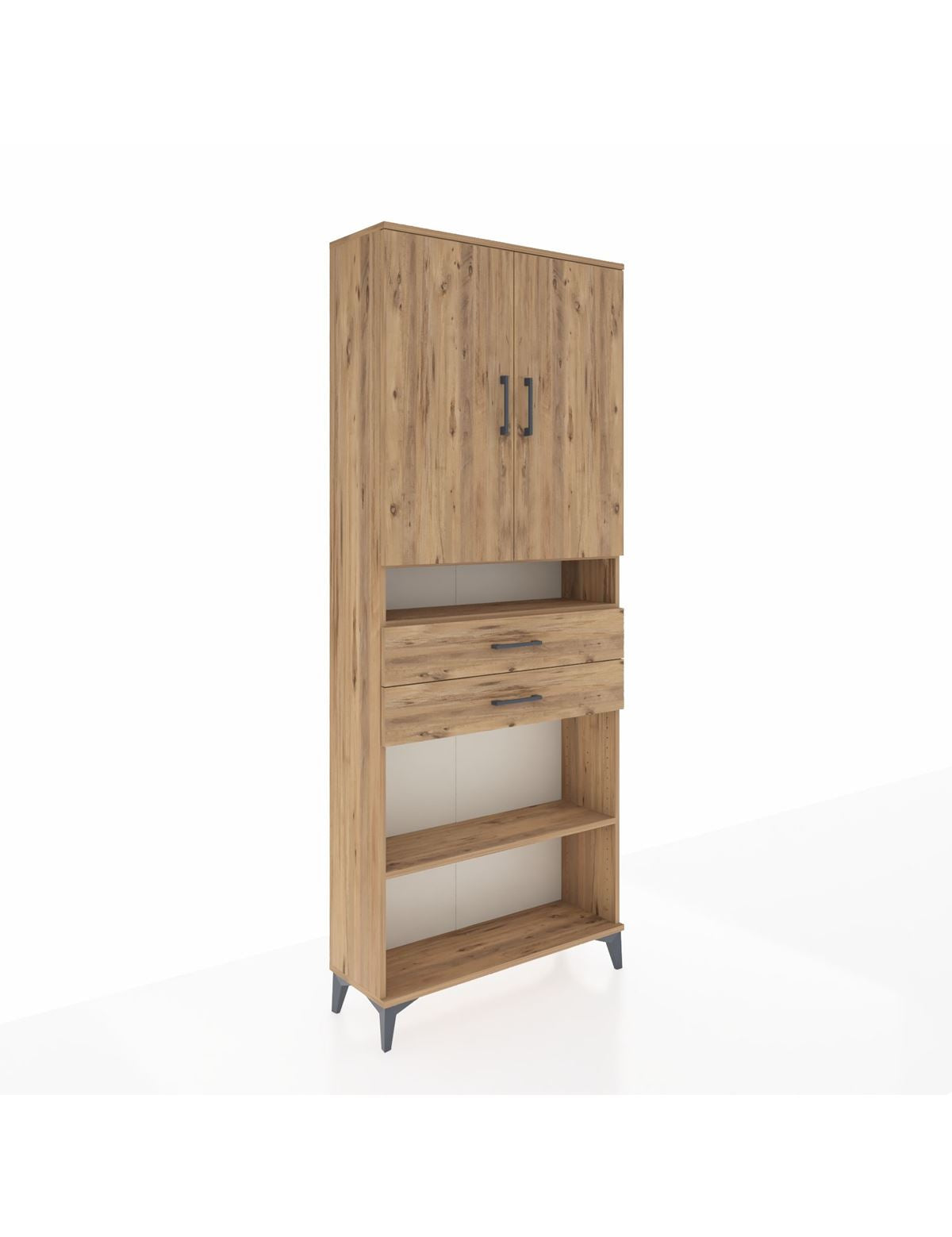 Arges Dolap 5 Raflı 2 Çekmeceli 2 Kapaklı 88x30x221 Çam-Çam