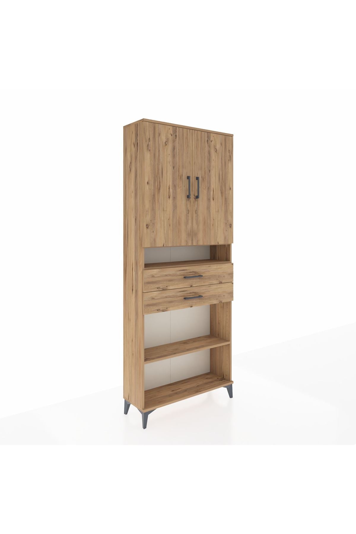 Arges Dolap 5 Raflı 2 Çekmeceli 2 Kapaklı 88x30x221 Çam-Çam