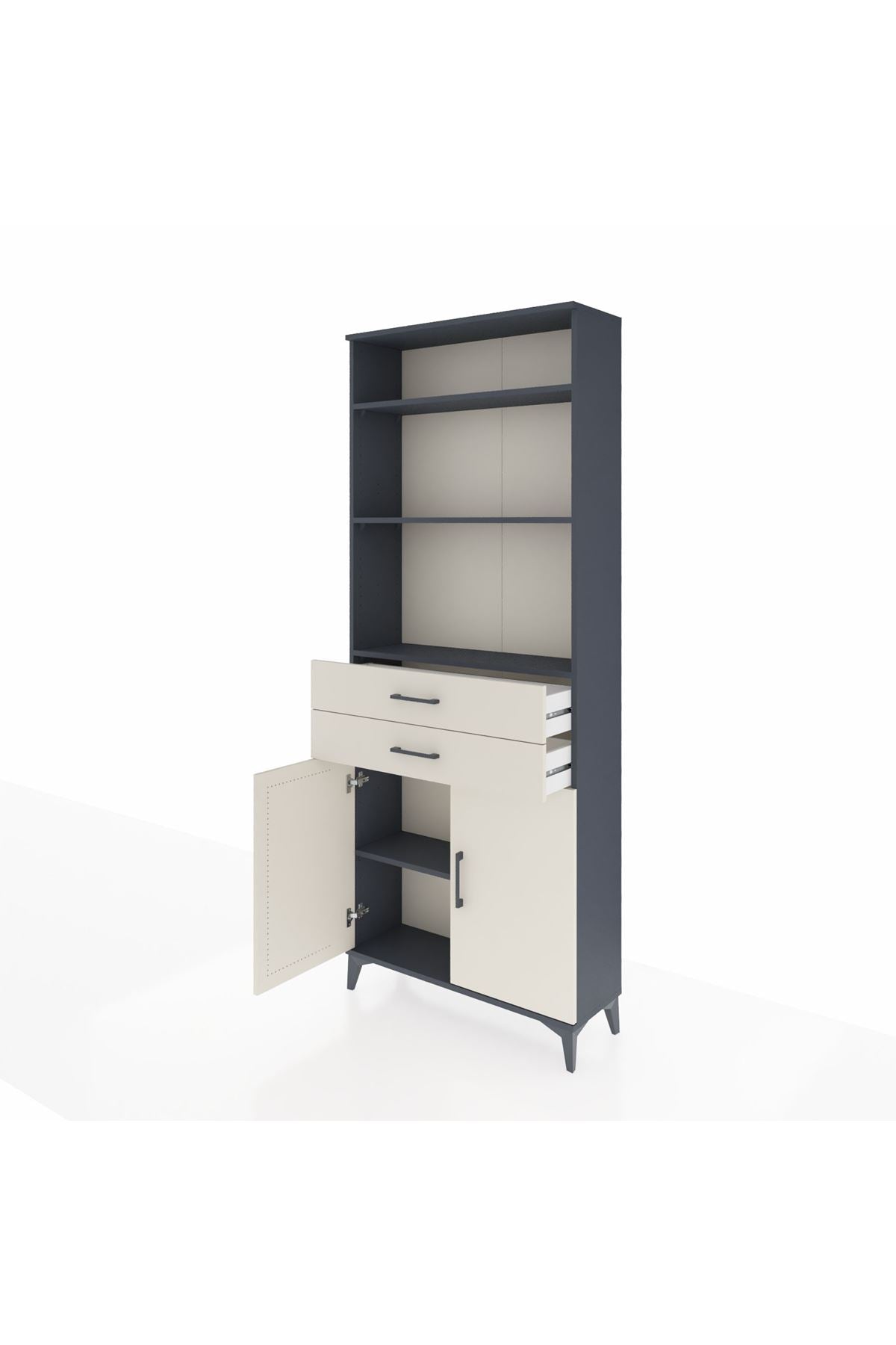 Arges Dolap 4 Raflı 2 Çekmeceli 2 Kapaklı 88x30x221 Antrasit-Aytaşı