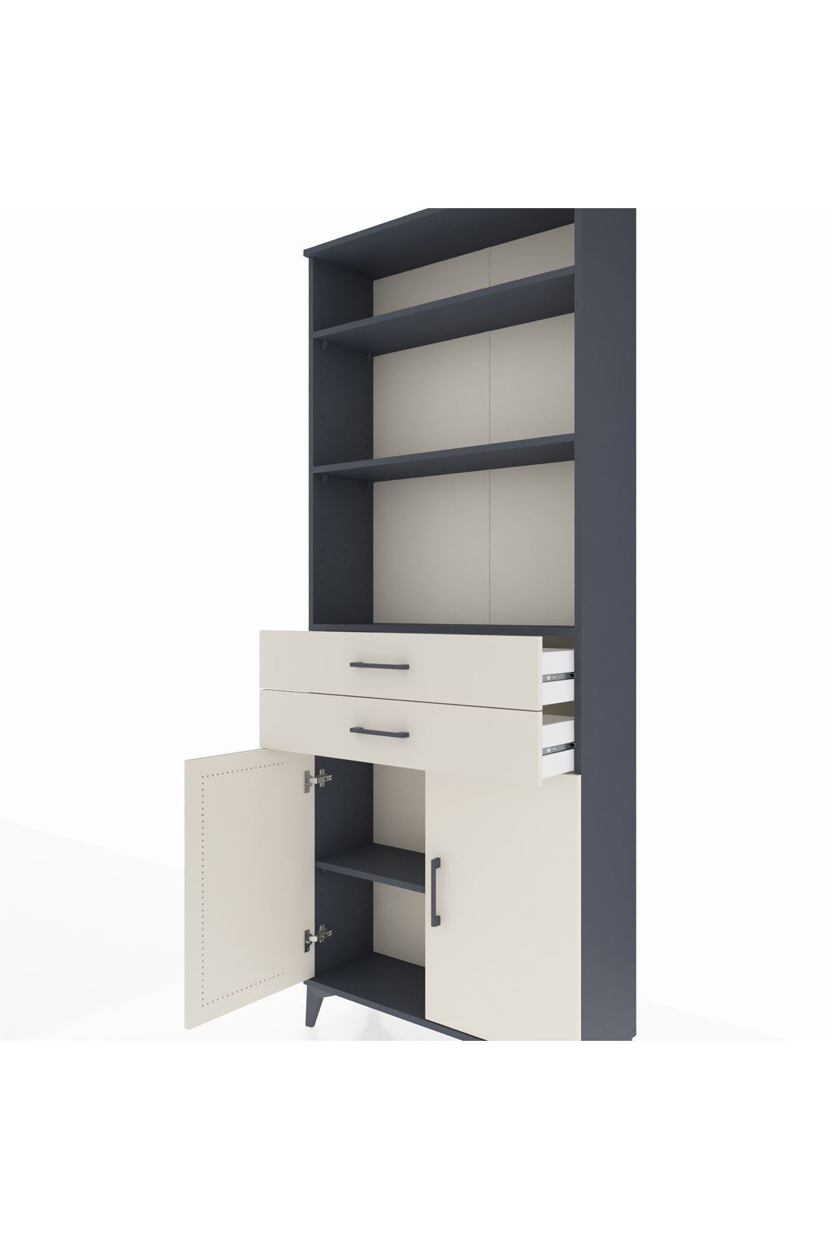 Arges Dolap 4 Raflı 2 Çekmeceli 2 Kapaklı 88x30x221 Antrasit-Aytaşı