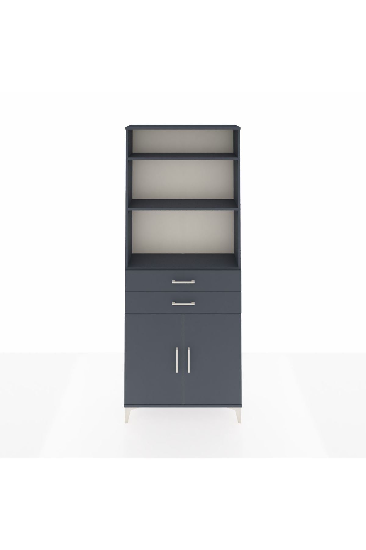 Arges Dolap 4 Raflı 2 Çekmeceli 2 Kapaklı 88x30x221 Antrasit-Antrasit