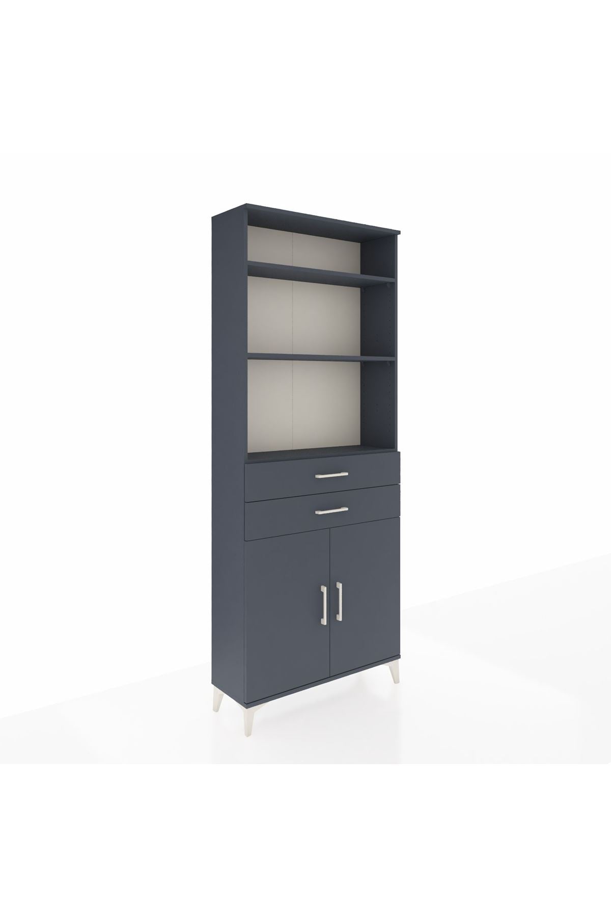 Arges Dolap 4 Raflı 2 Çekmeceli 2 Kapaklı 88x30x221 Antrasit-Antrasit