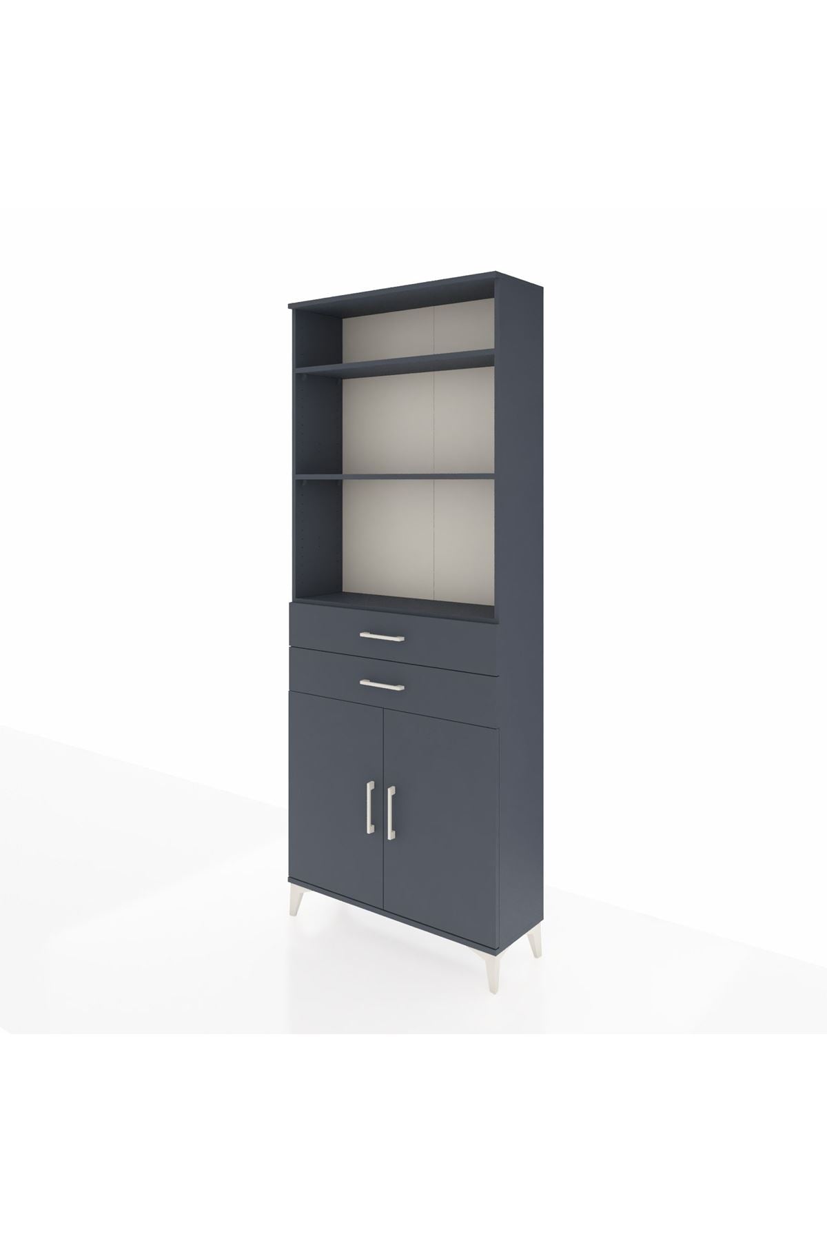 Arges Dolap 4 Raflı 2 Çekmeceli 2 Kapaklı 88x30x221 Antrasit-Antrasit