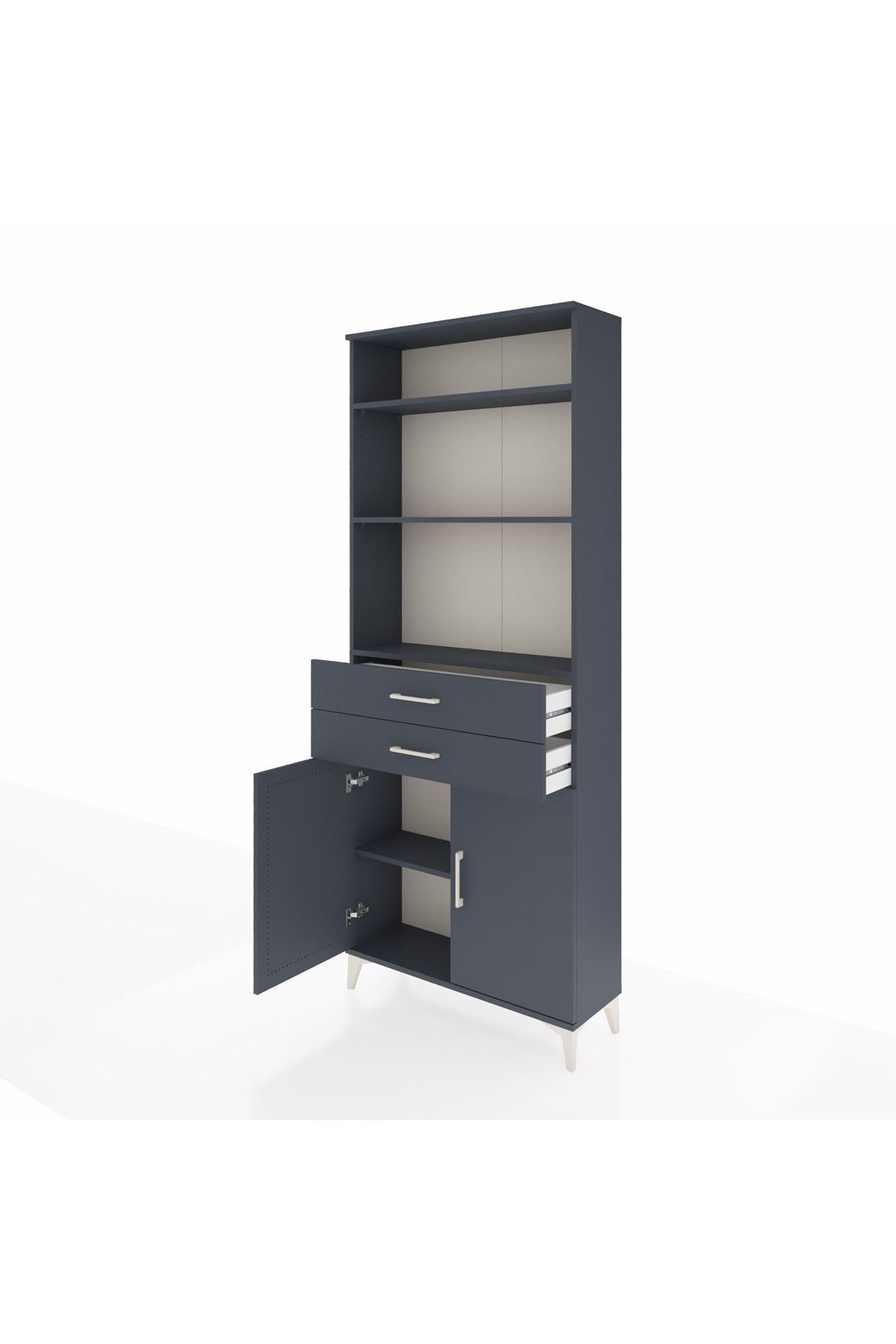 Arges Dolap 4 Raflı 2 Çekmeceli 2 Kapaklı 88x30x221 Antrasit-Antrasit